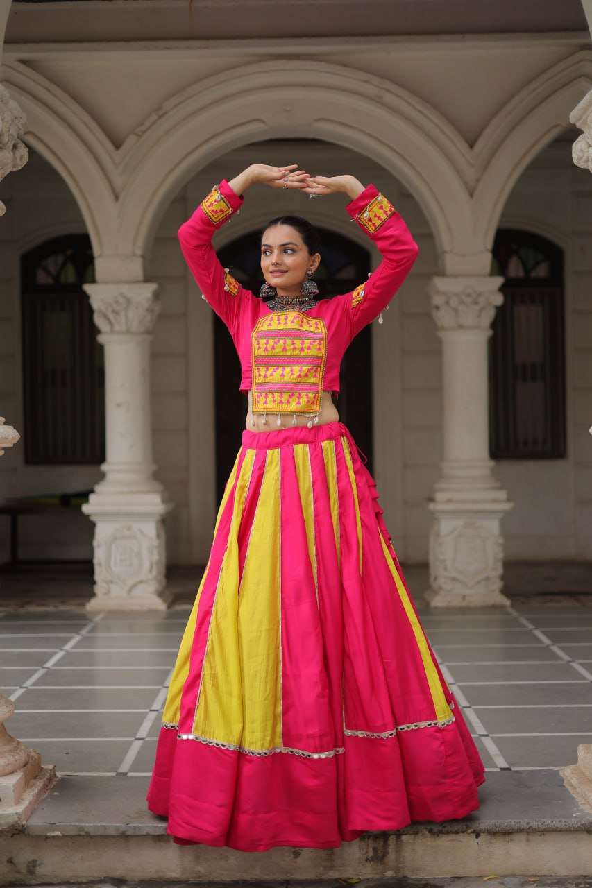 Navratri Collection Roman Orange Top With Lehenga