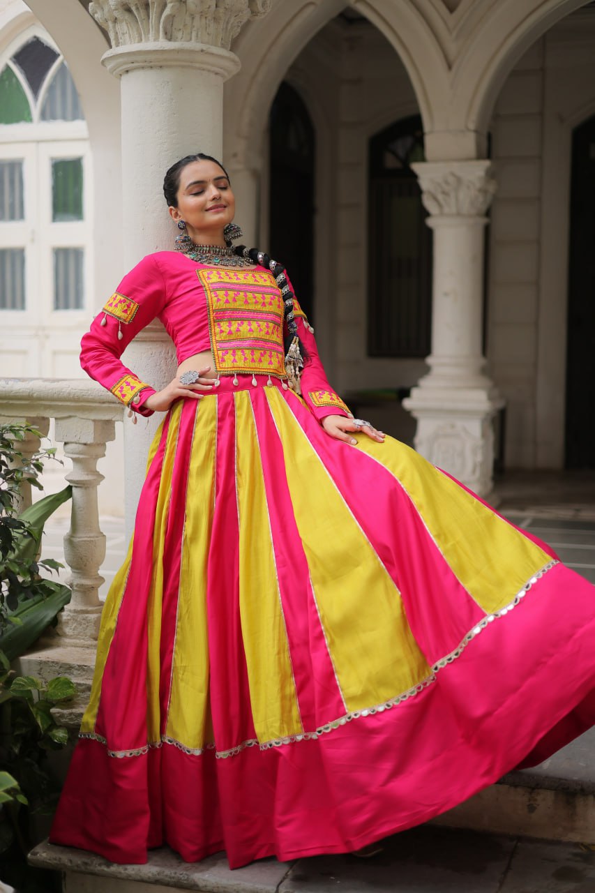 Navratri Collection Roman Orange Top With Lehenga