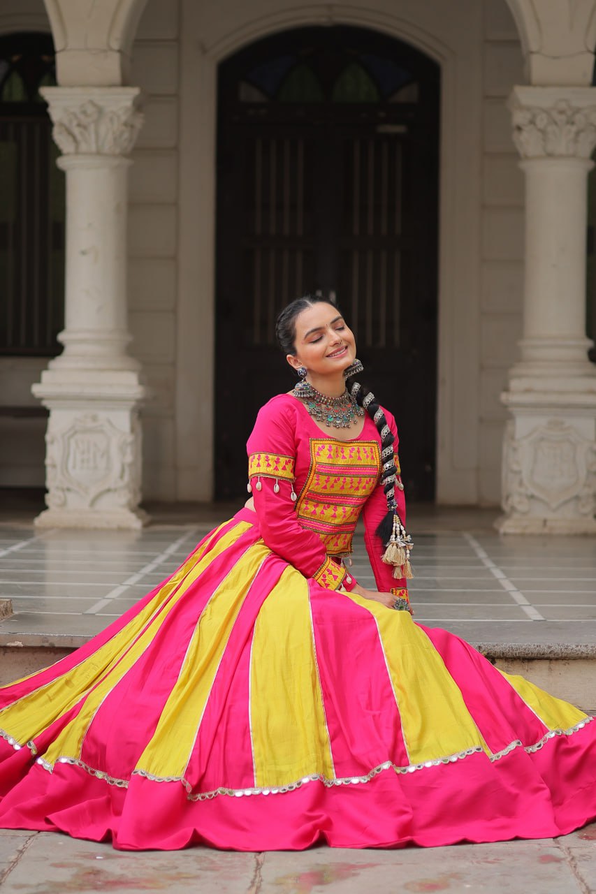 Navratri Collection Roman Orange Top With Lehenga