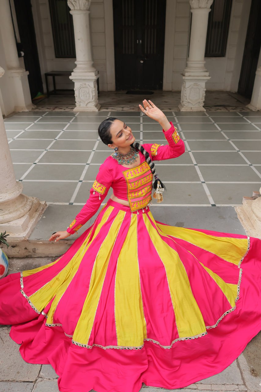 Navratri Collection Roman Orange Top With Lehenga