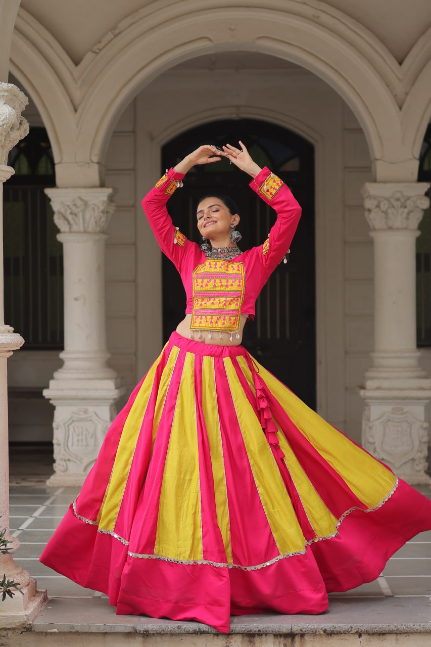 Navratri Collection Roman Orange Top With Lehenga