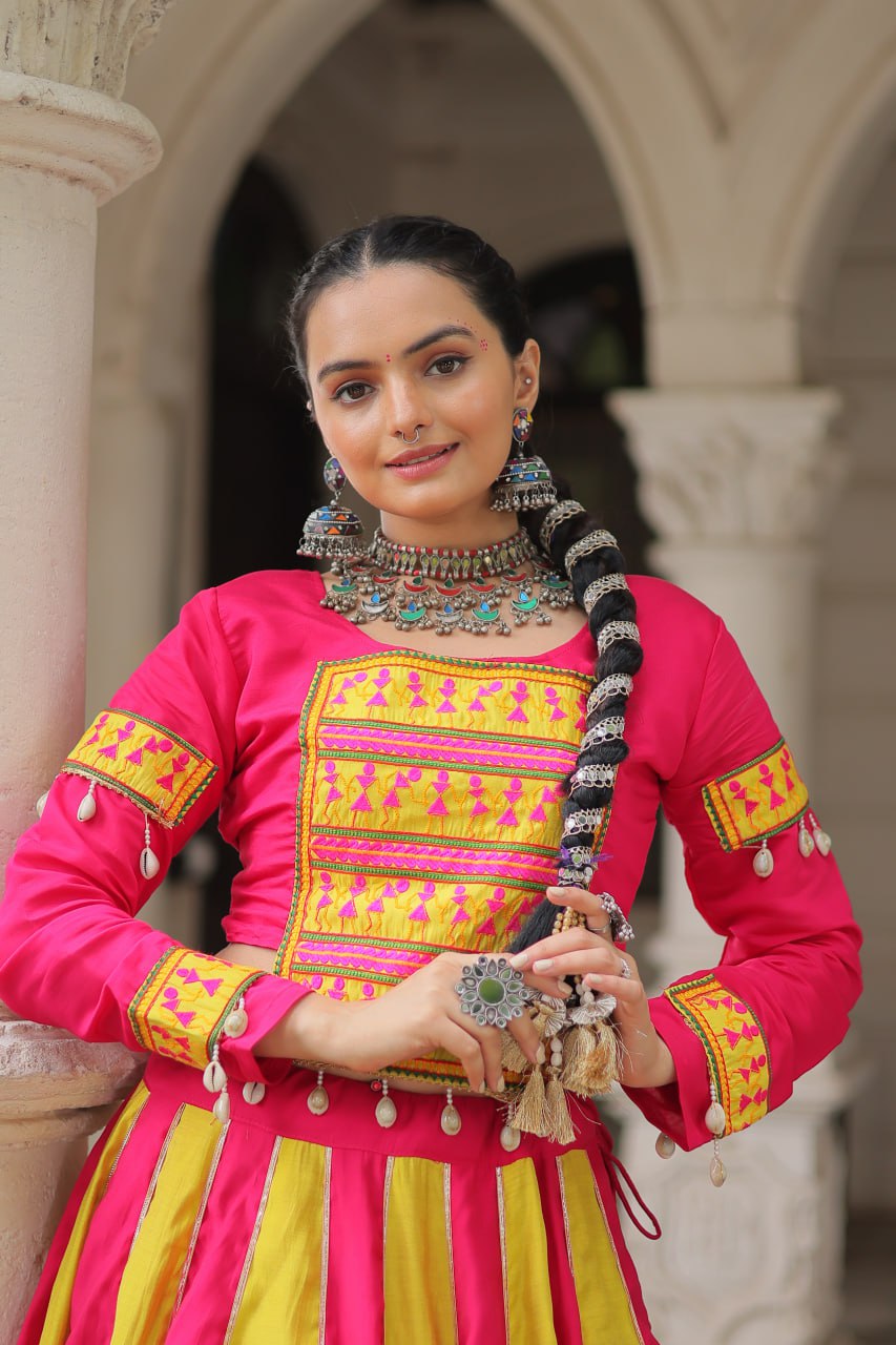Navratri Collection Roman Orange Top With Lehenga