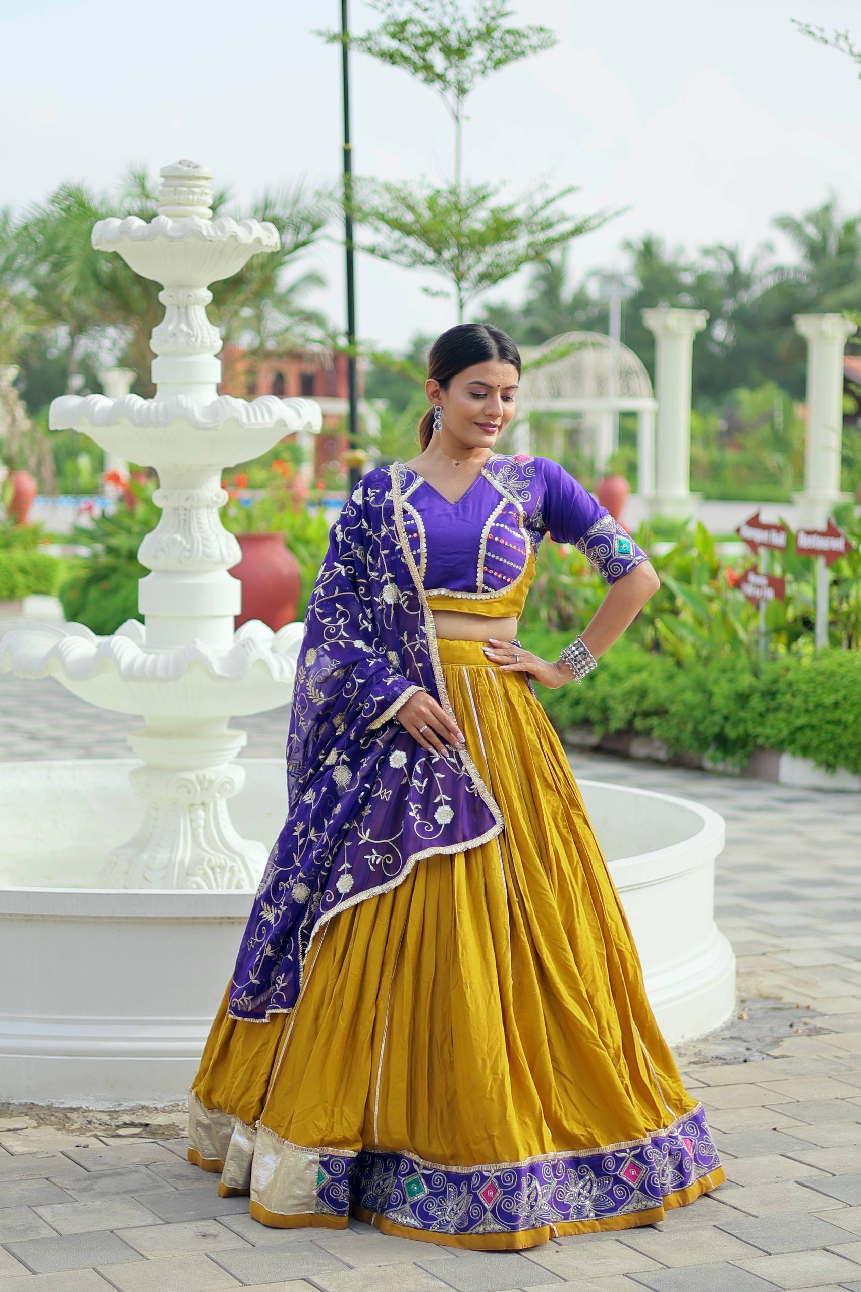Navratri Special Yellow Cotton Embroidery Work Lehenga Choli