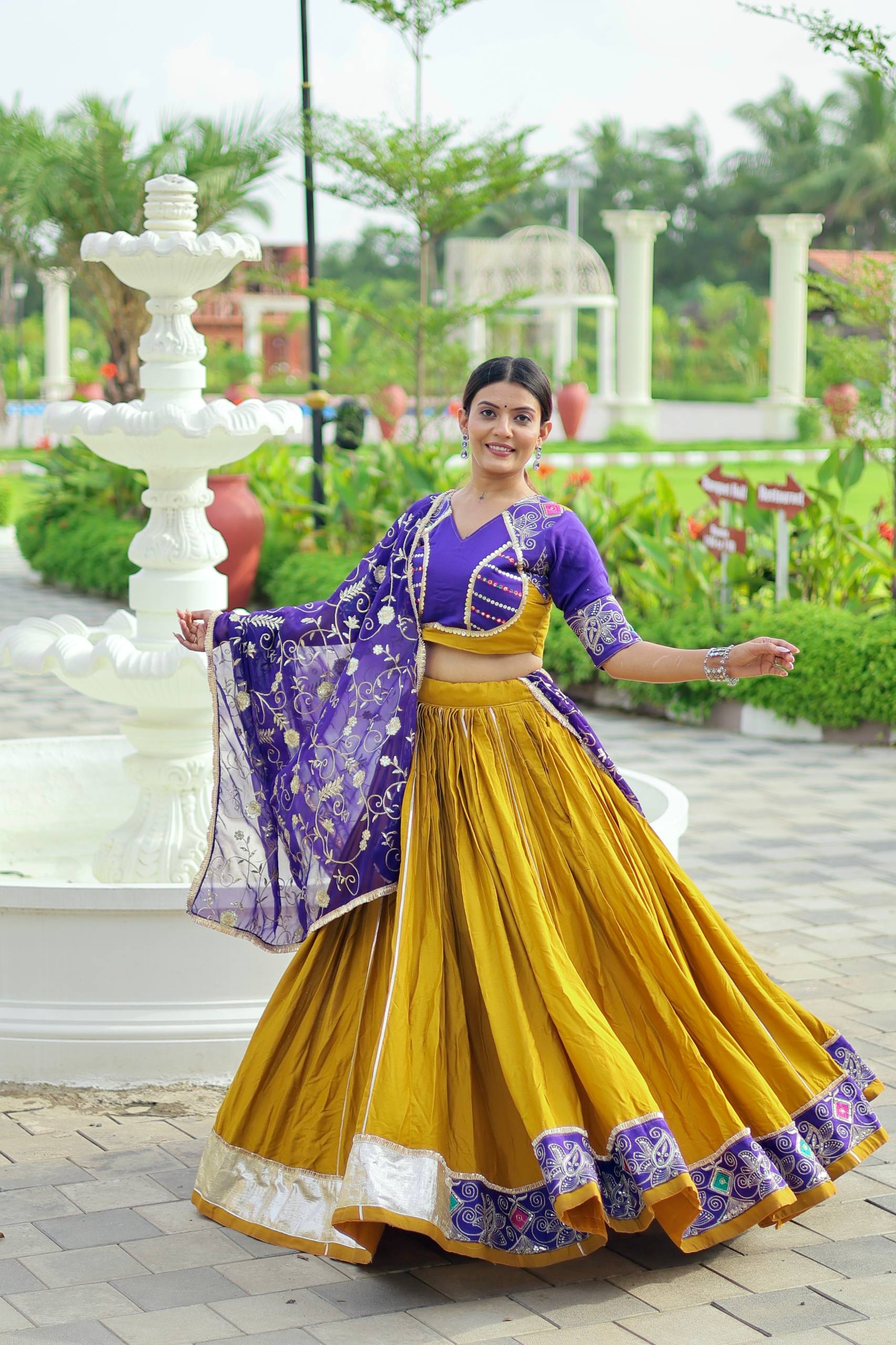 Navratri Special Yellow Cotton Embroidery Work Lehenga Choli