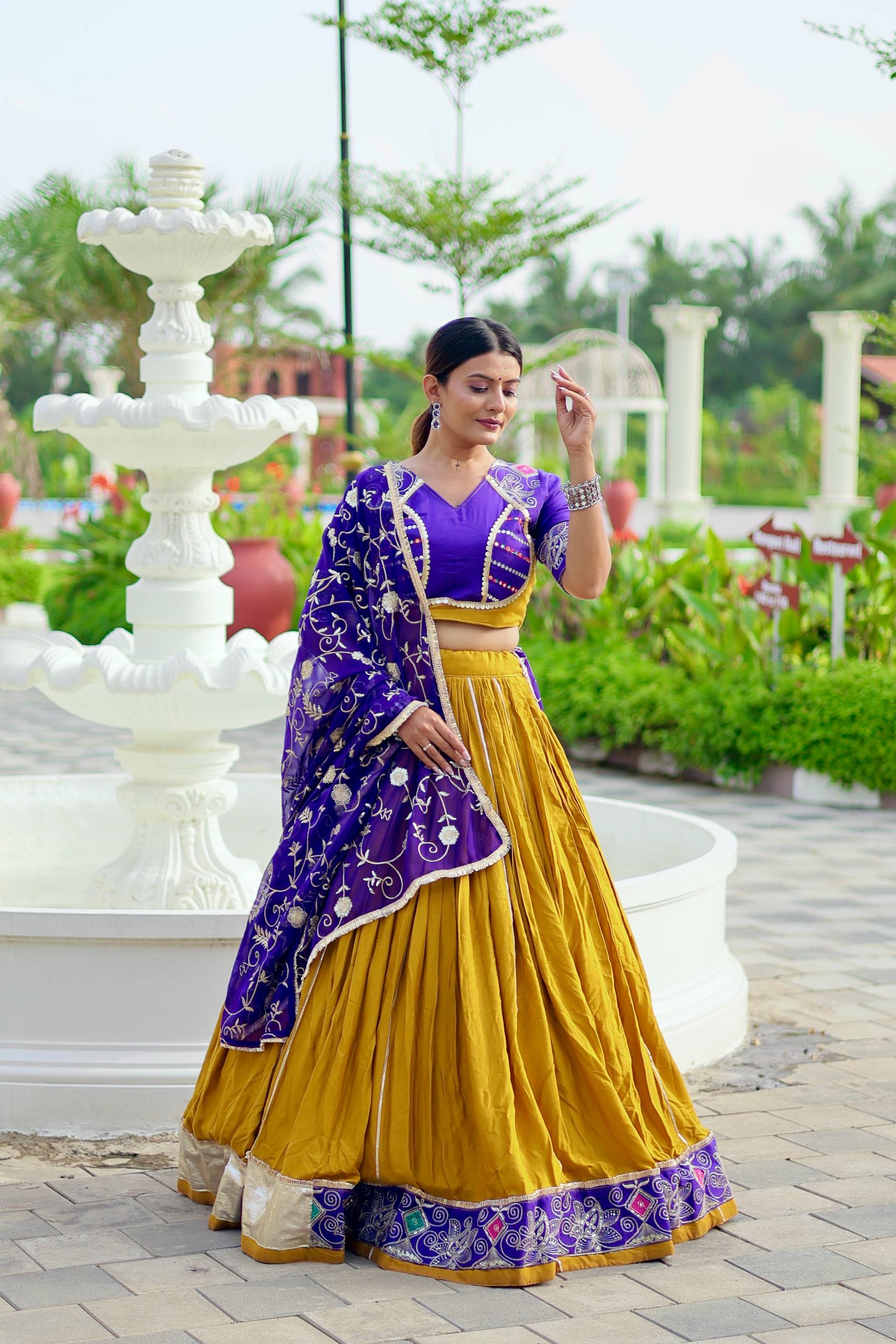 Navratri Special Yellow Cotton Embroidery Work Lehenga Choli