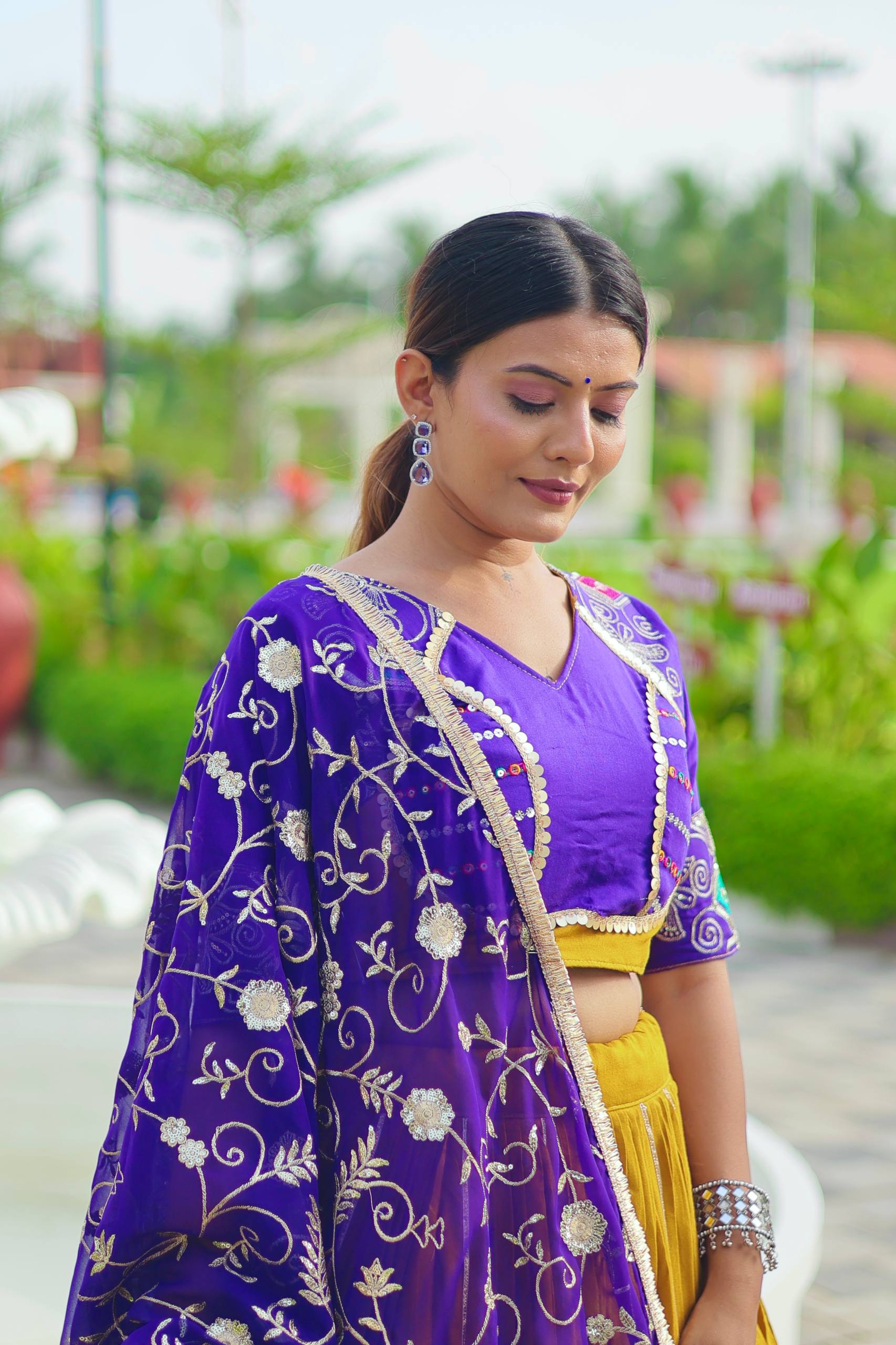 Navratri Special Yellow Cotton Embroidery Work Lehenga Choli