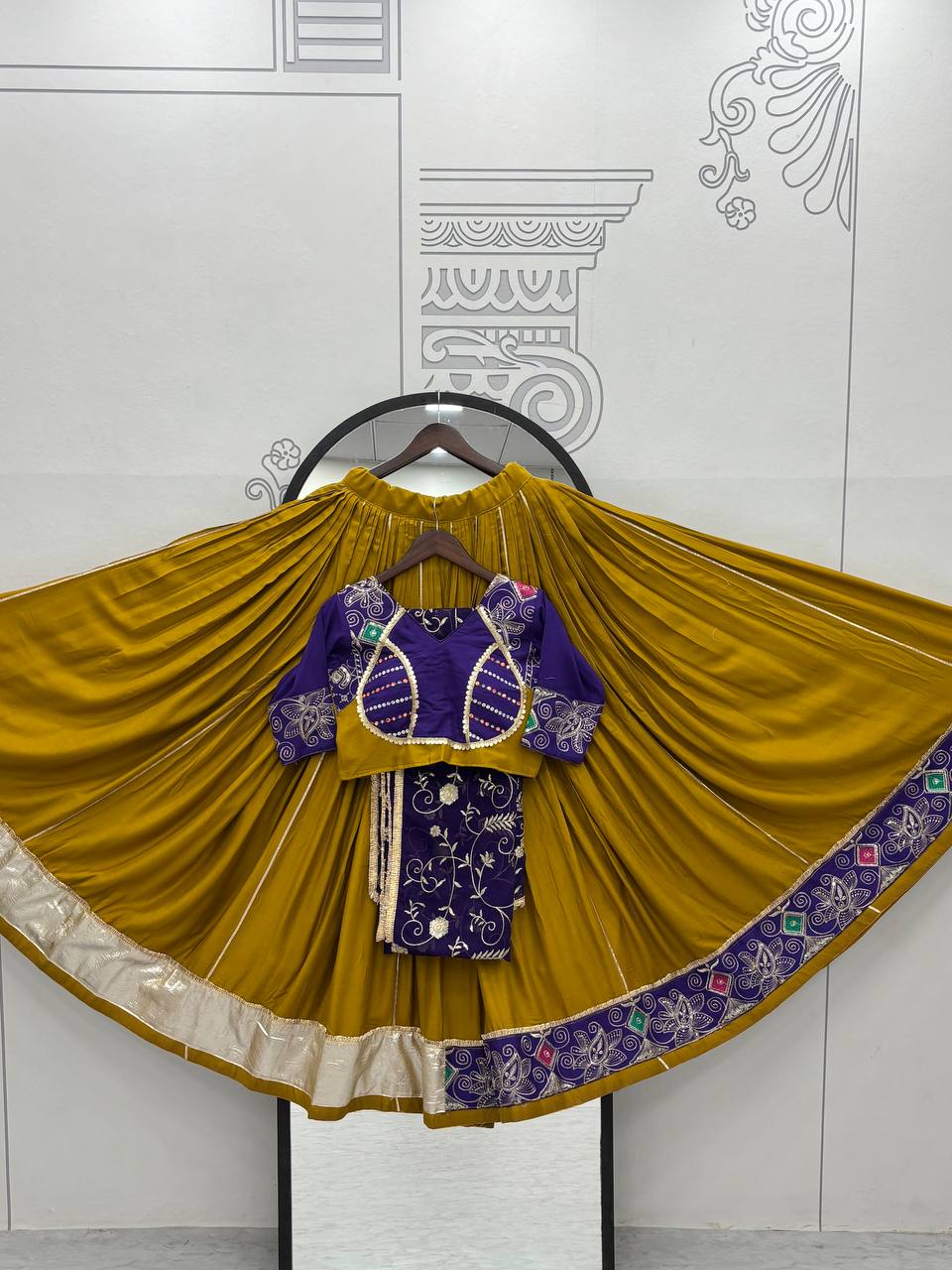 Navratri Special Yellow Cotton Embroidery Work Lehenga Choli