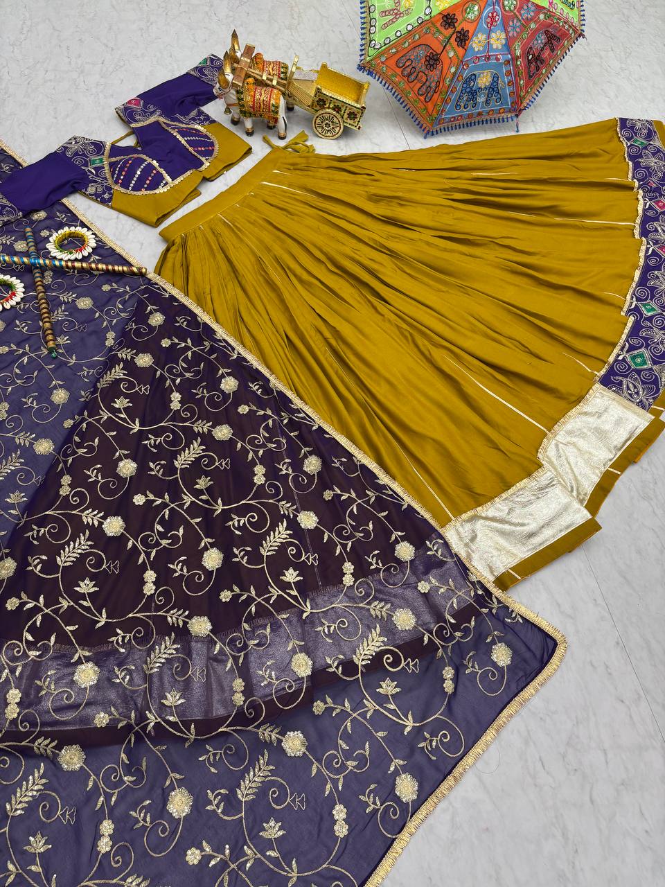 Navratri Special Yellow Cotton Embroidery Work Lehenga Choli