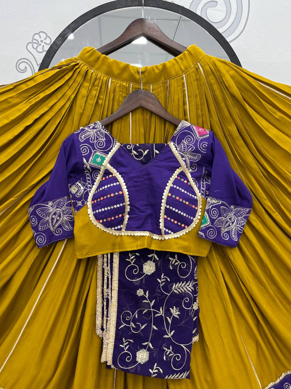 Navratri Special Yellow Cotton Embroidery Work Lehenga Choli
