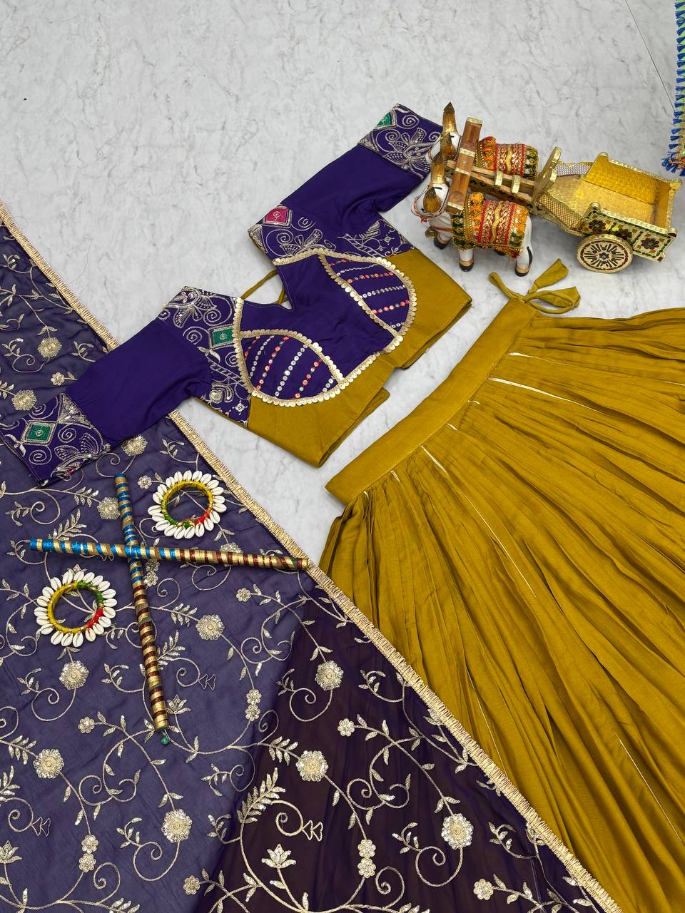 Navratri Special Yellow Cotton Embroidery Work Lehenga Choli