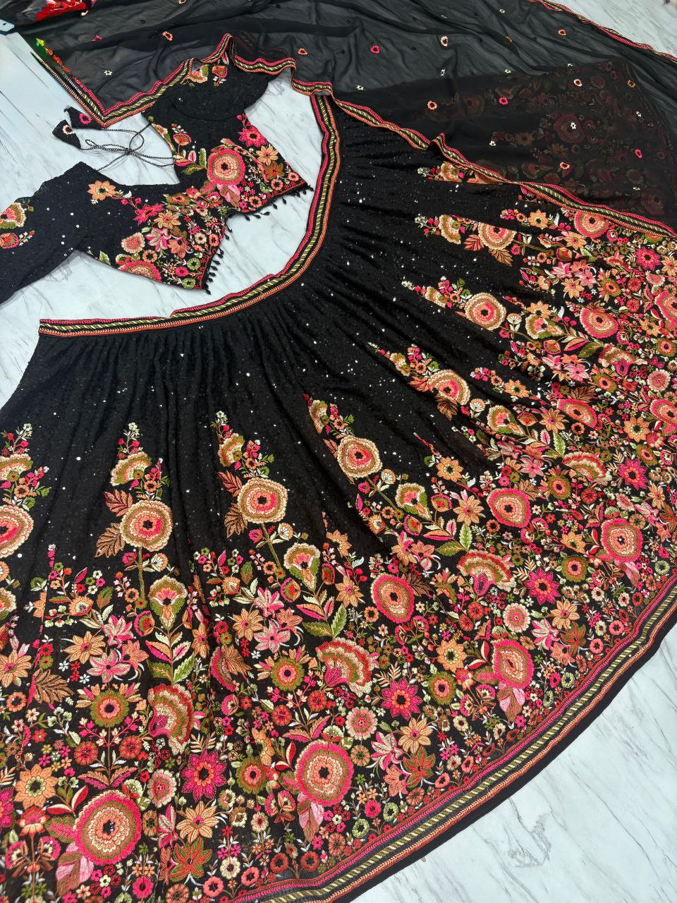 Gorgeous Black Georgette Embroidery Lehenga Choli