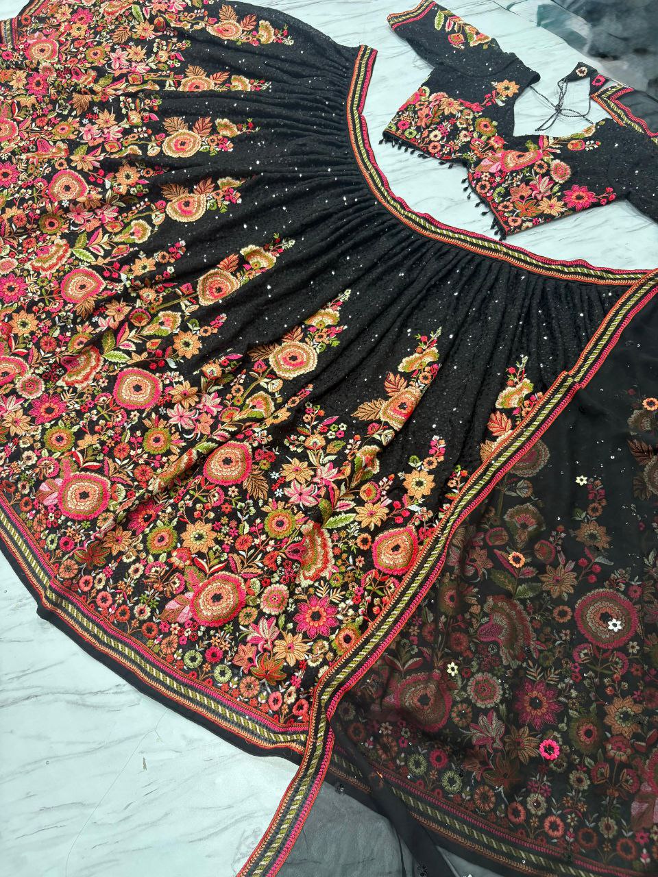 Gorgeous Black Georgette Embroidery Lehenga Choli