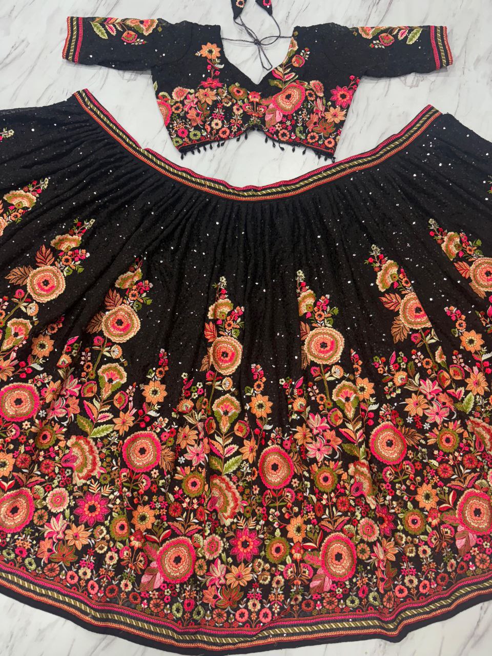 Gorgeous Black Georgette Embroidery Lehenga Choli