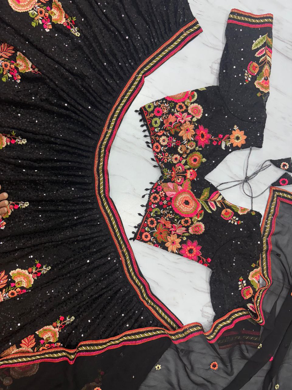 Gorgeous Black Georgette Embroidery Lehenga Choli