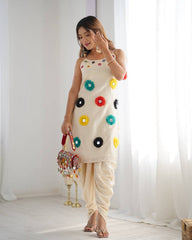 Ravishing White Cotton with Mirror Work Dhoti Suit