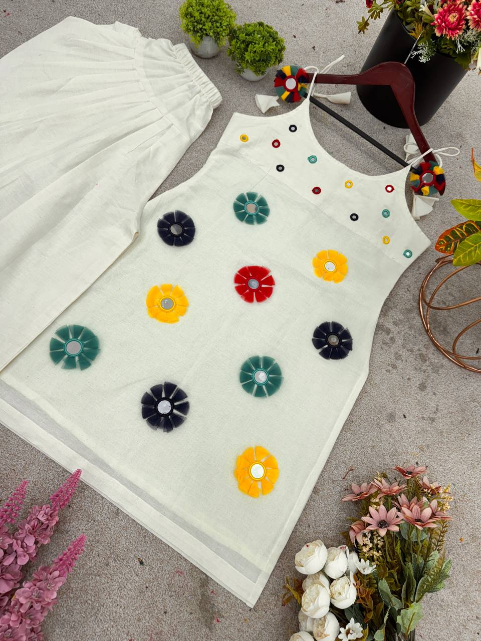 Ravishing White Cotton with Mirror Work Dhoti Suit
