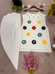 Ravishing White Cotton with Mirror Work Dhoti Suit
