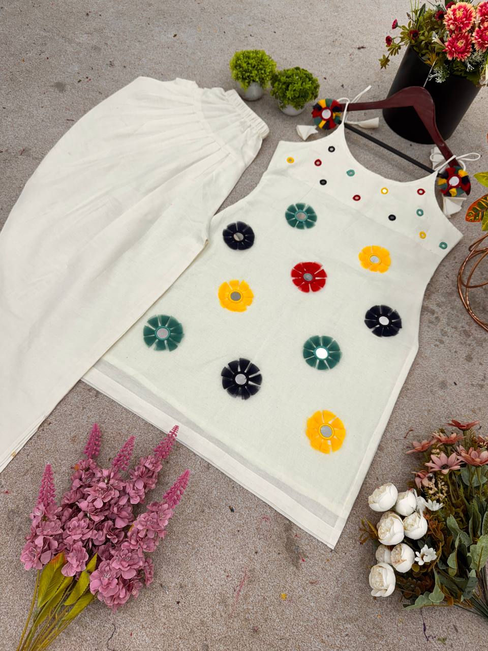 Ravishing White Cotton with Mirror Work Dhoti Suit