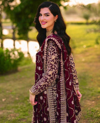 Lovely Maroon Georgette Sequence Work Palazzo Suit