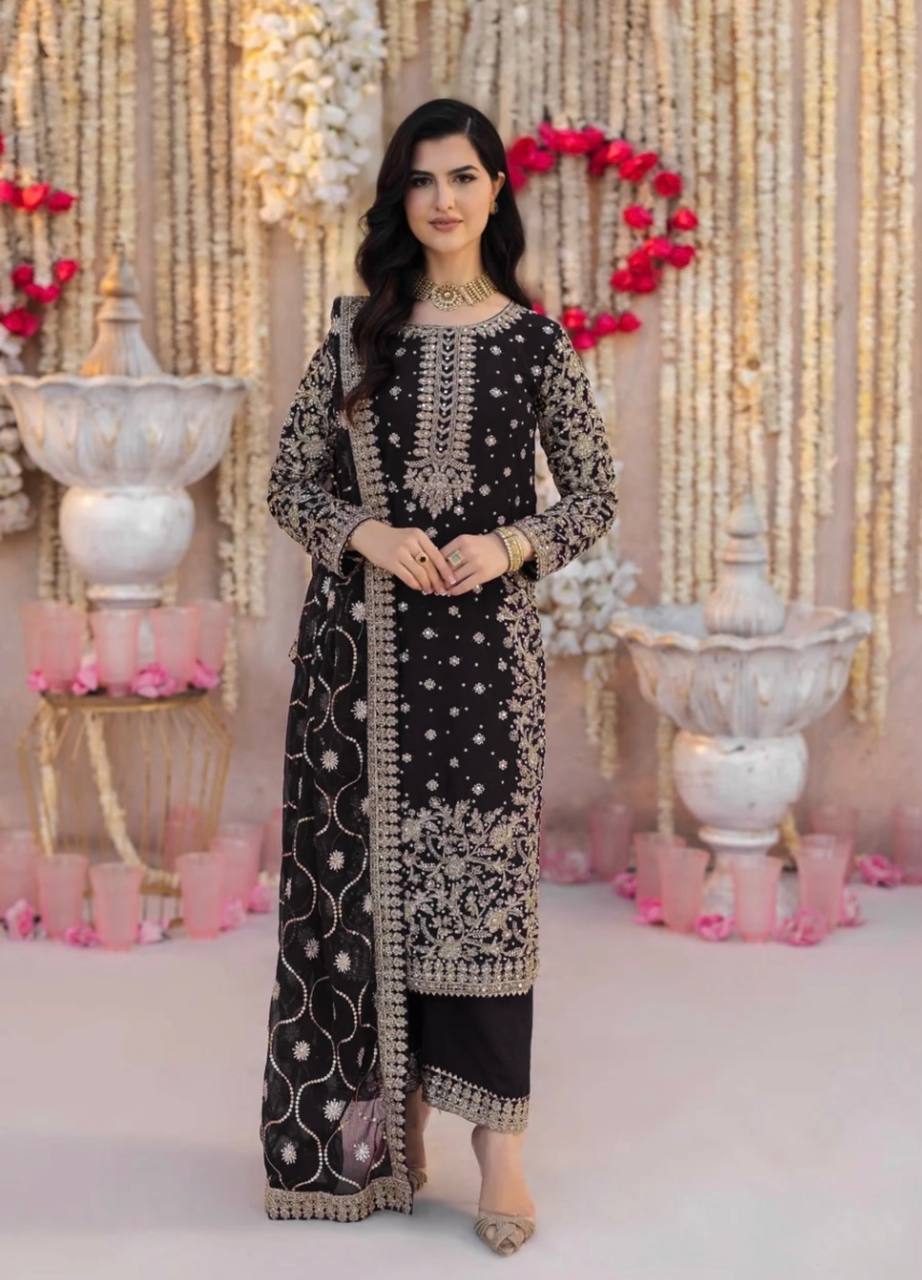 Lovely Maroon Georgette Sequence Work Palazzo Suit