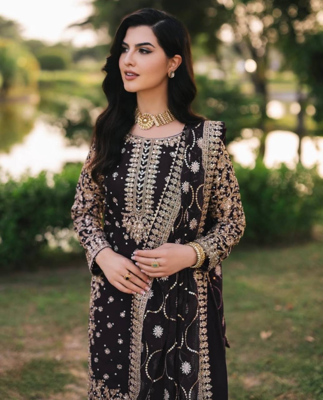 Lovely Maroon Georgette Sequence Work Palazzo Suit