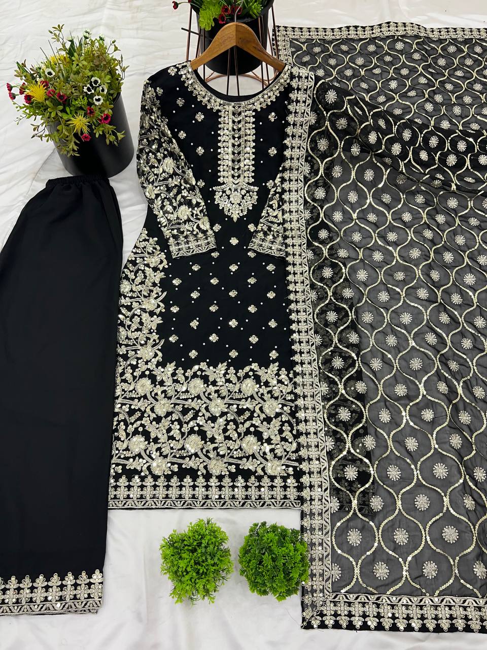 Lovely Maroon Georgette Sequence Work Palazzo Suit