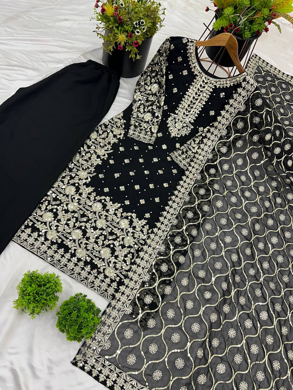 Lovely Maroon Georgette Sequence Work Palazzo Suit