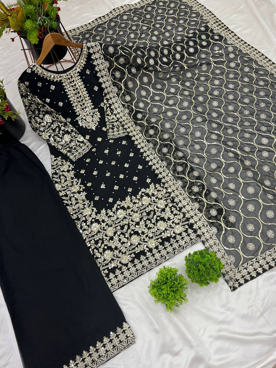 Lovely Maroon Georgette Sequence Work Palazzo Suit