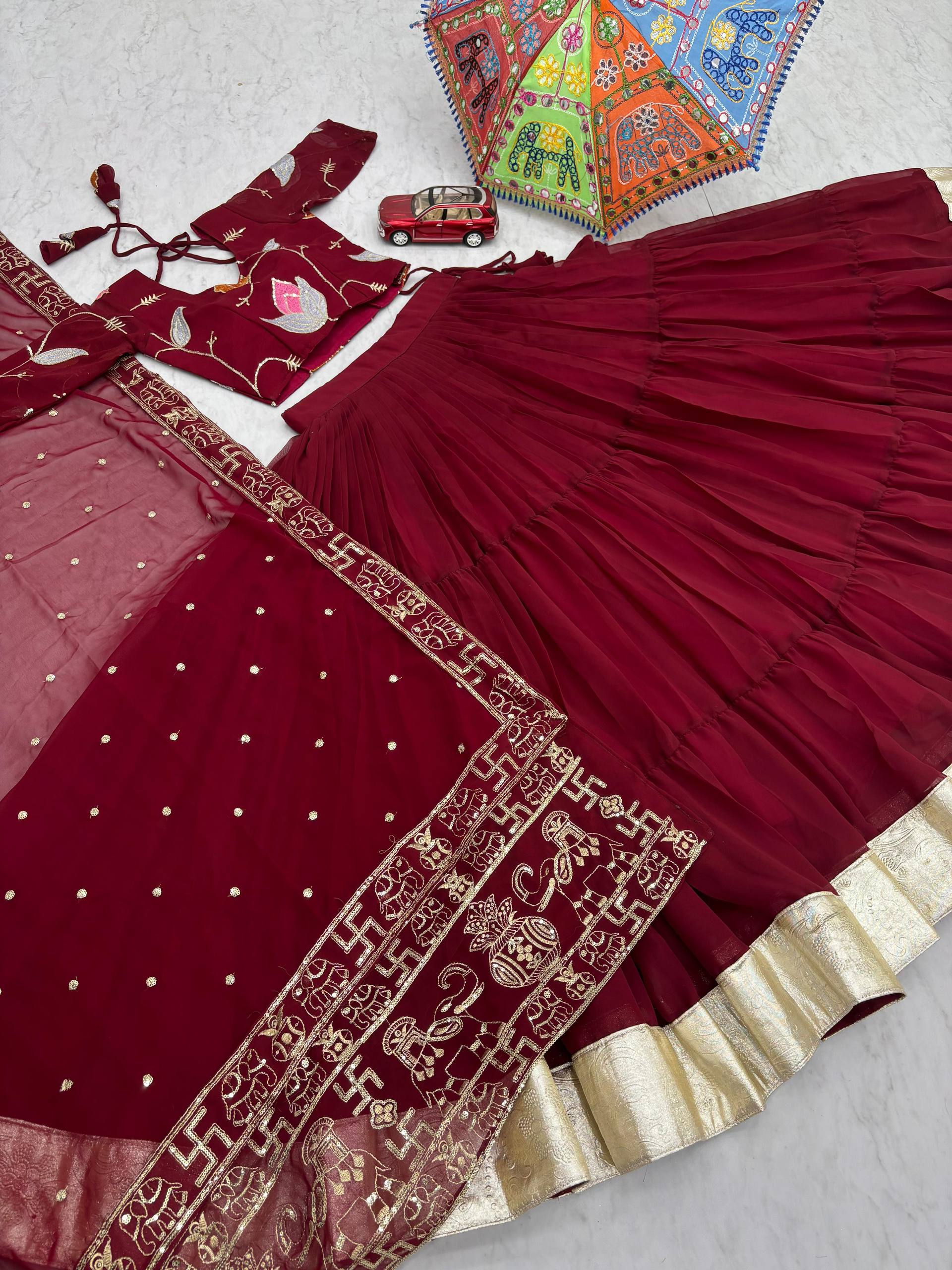Stylish Maroon Fox Georgette Sequence Work Lehenga Choli