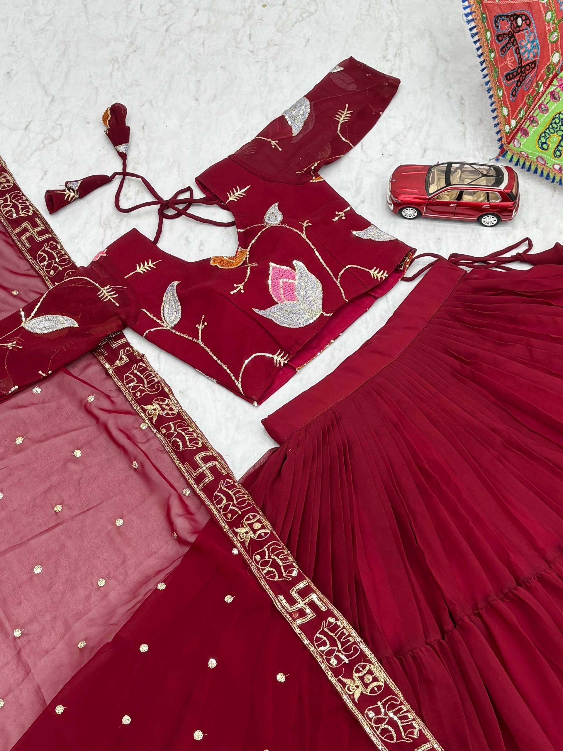 Stylish Maroon Fox Georgette Sequence Work Lehenga Choli