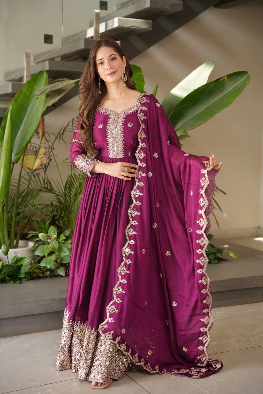 Gorgeous Teal Blue Color Embroidery With Sequence Work Gown