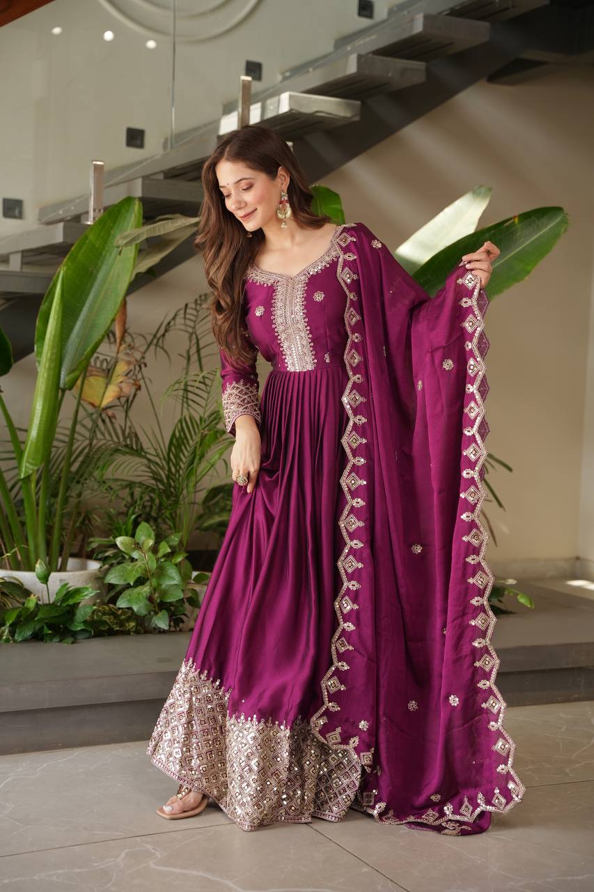 Gorgeous Teal Blue Color Embroidery With Sequence Work Gown
