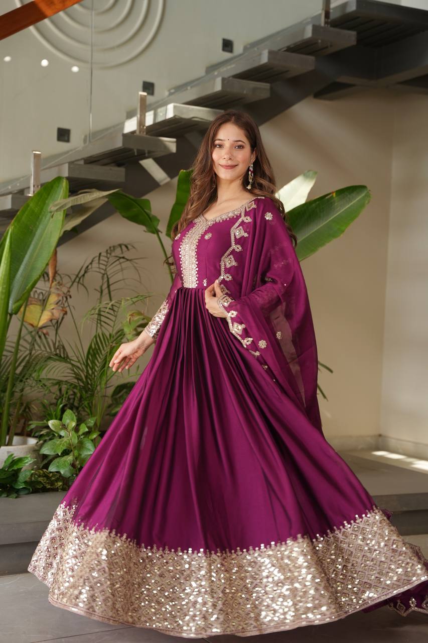 Gorgeous Teal Blue Color Embroidery With Sequence Work Gown