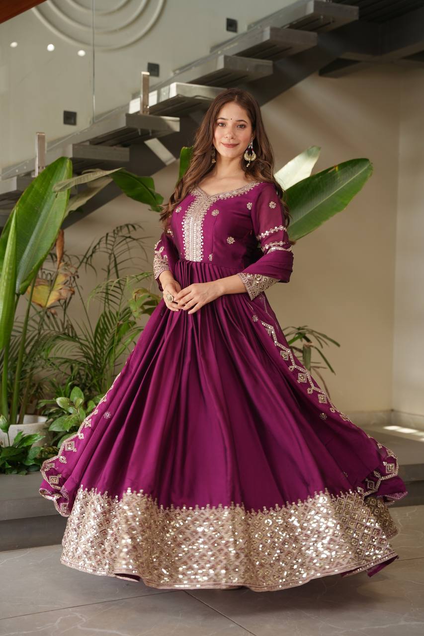 Gorgeous Teal Blue Color Embroidery With Sequence Work Gown