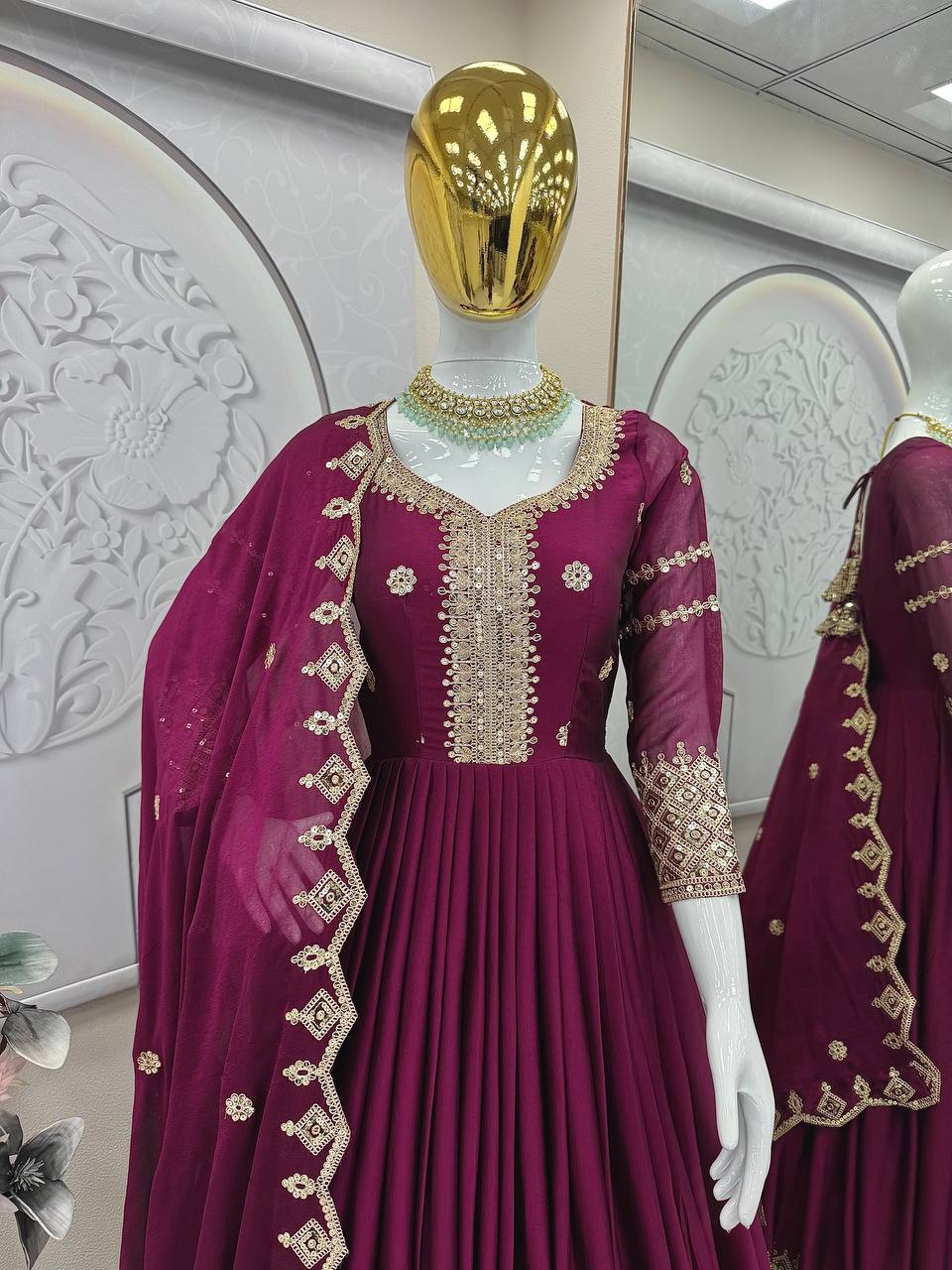 Gorgeous Teal Blue Color Embroidery With Sequence Work Gown