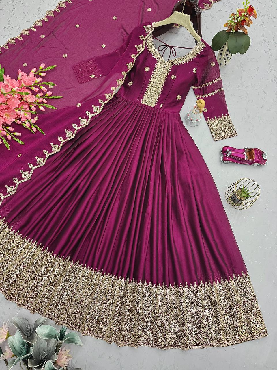 Gorgeous Teal Blue Color Embroidery With Sequence Work Gown