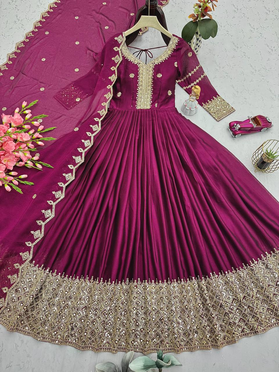 Gorgeous Teal Blue Color Embroidery With Sequence Work Gown