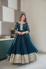 Gorgeous Teal Blue Color Embroidery With Sequence Work Gown