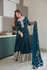 Gorgeous Teal Blue Color Embroidery With Sequence Work Gown