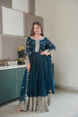 Gorgeous Teal Blue Color Embroidery With Sequence Work Gown