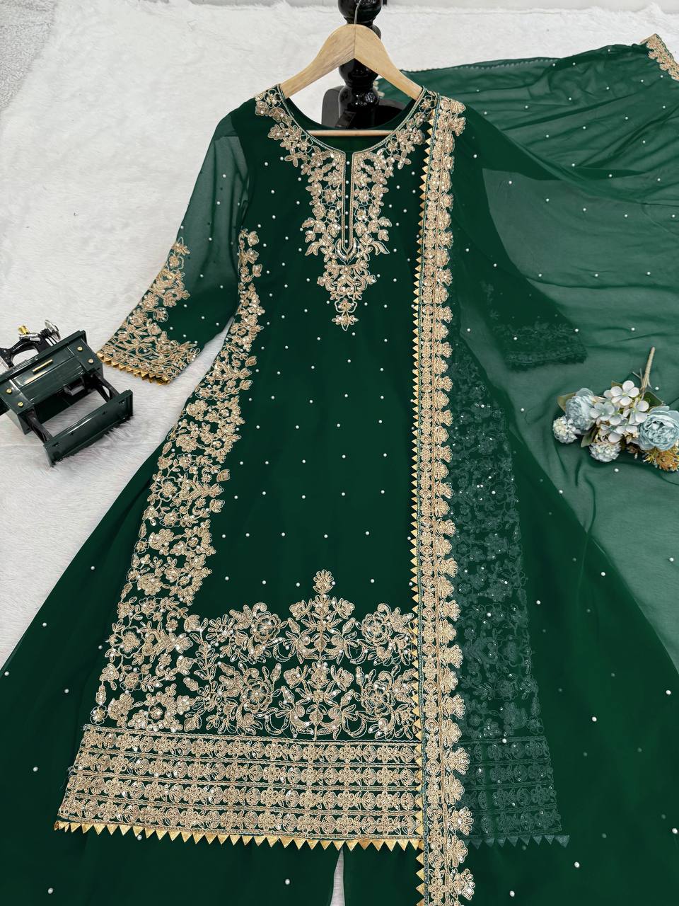 Trendy Green Georgette Sequence Work Palazzo Suit