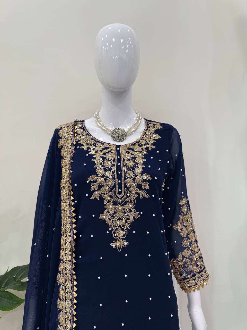 Trendy Green Georgette Sequence Work Palazzo Suit