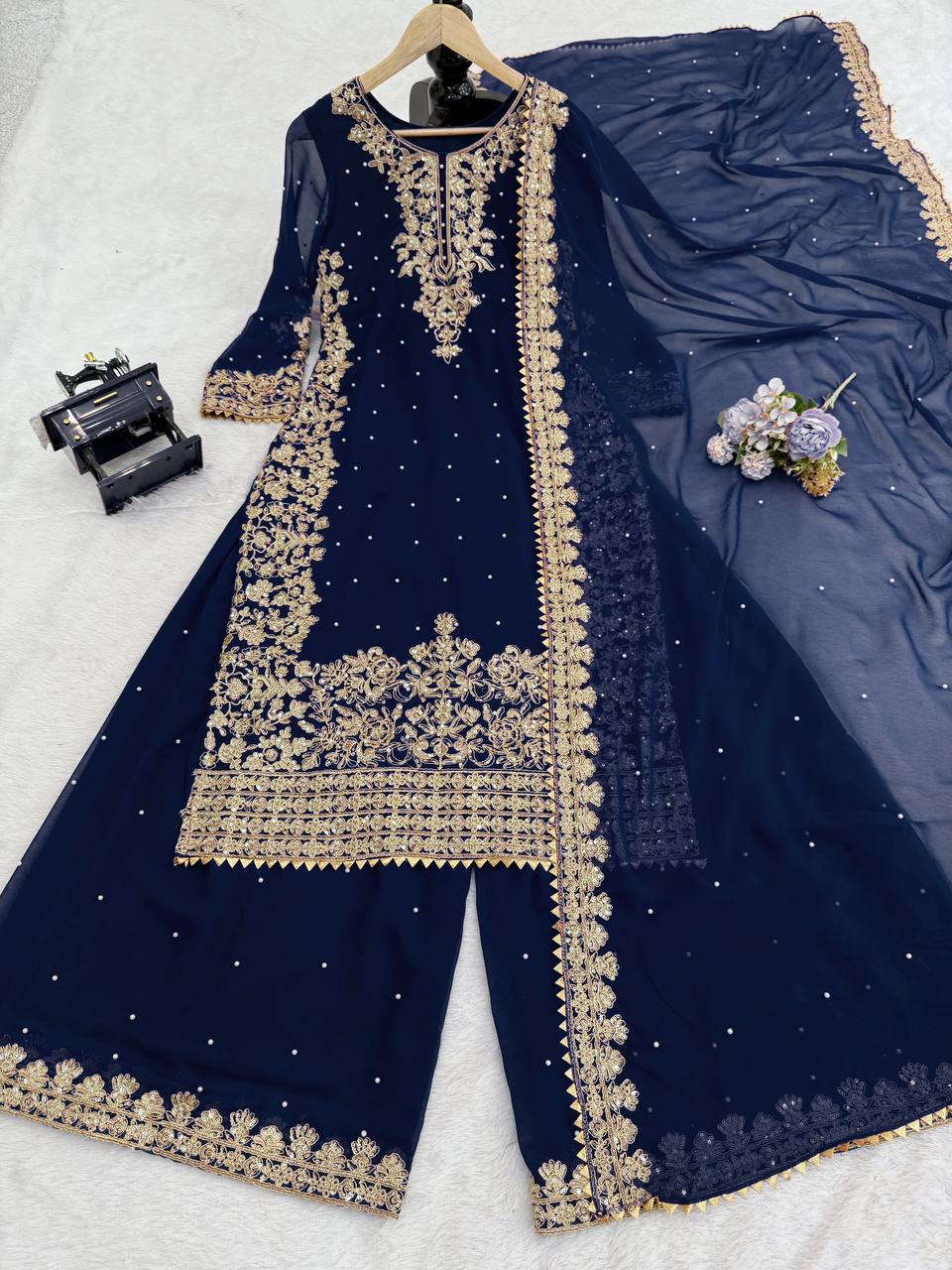Trendy Green Georgette Sequence Work Palazzo Suit