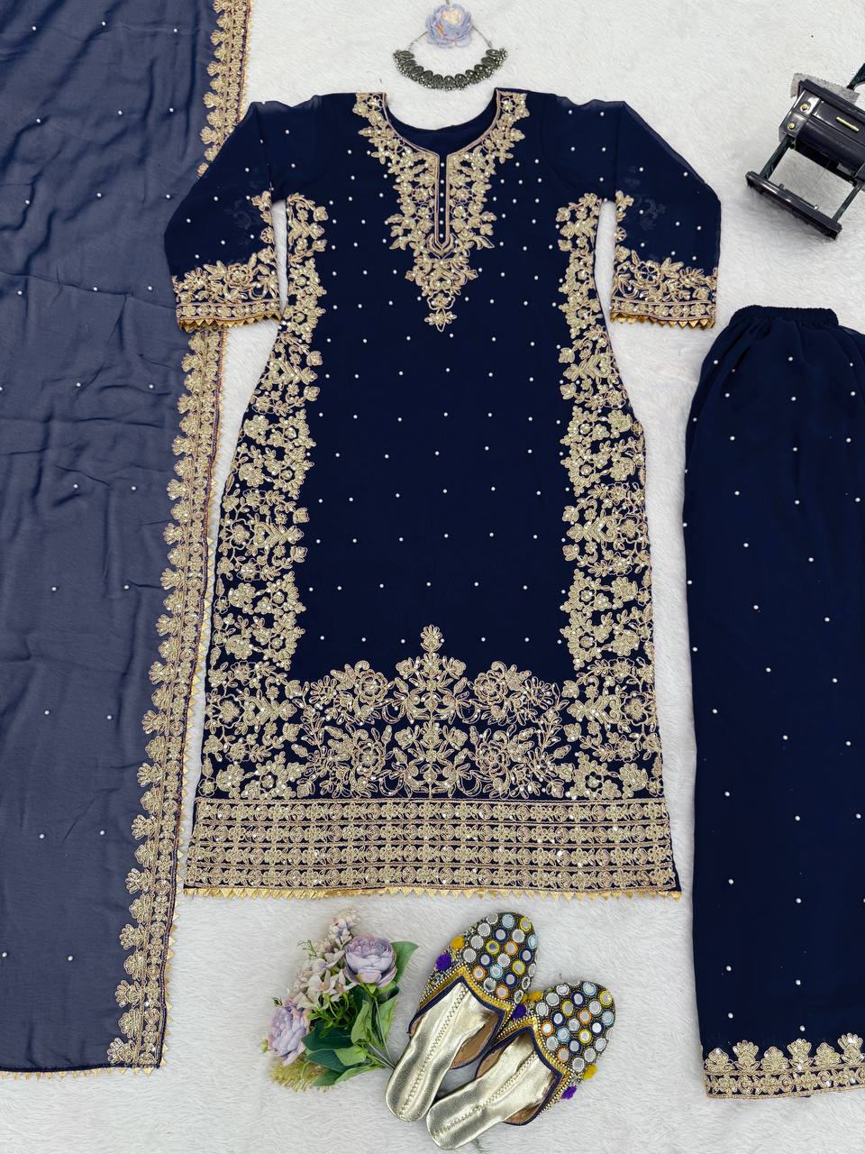 Trendy Green Georgette Sequence Work Palazzo Suit