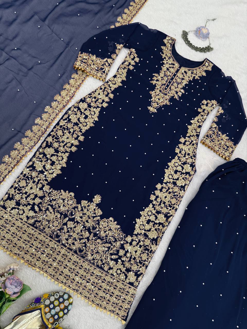 Trendy Green Georgette Sequence Work Palazzo Suit
