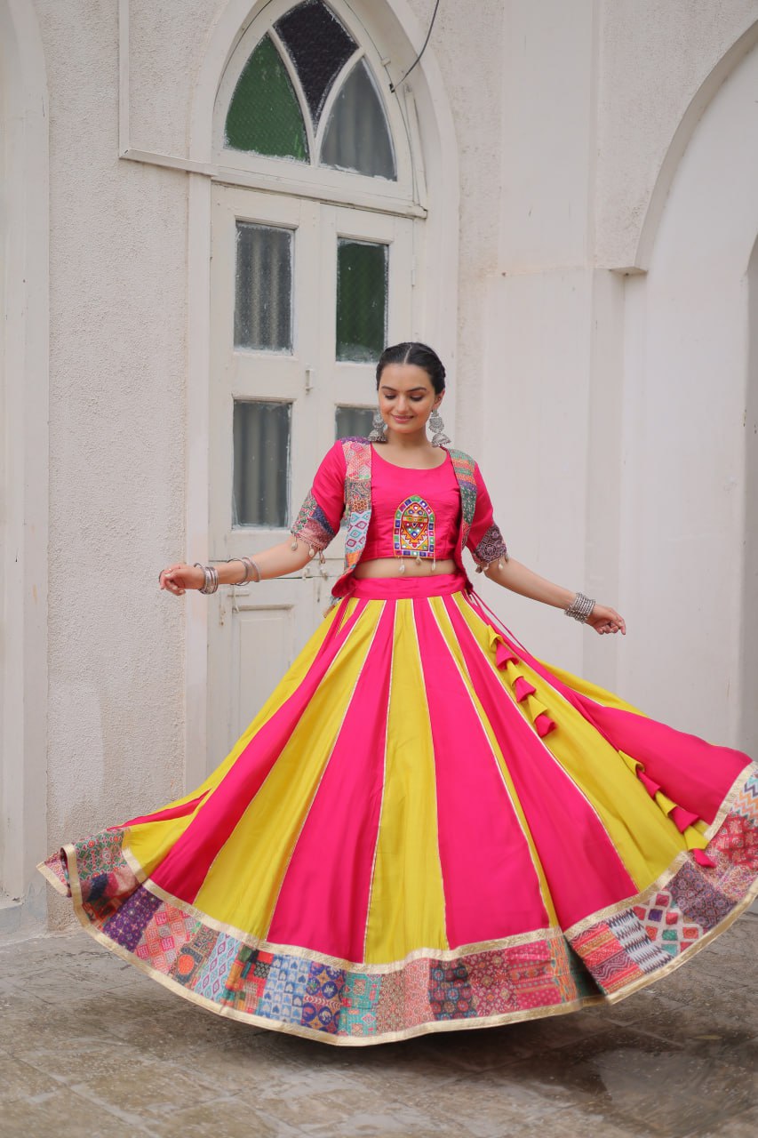 Navratri Special Pink Roman Work Lehenga Choli