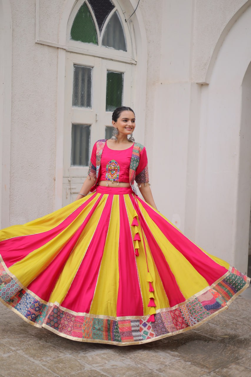 Navratri Special Pink Roman Work Lehenga Choli