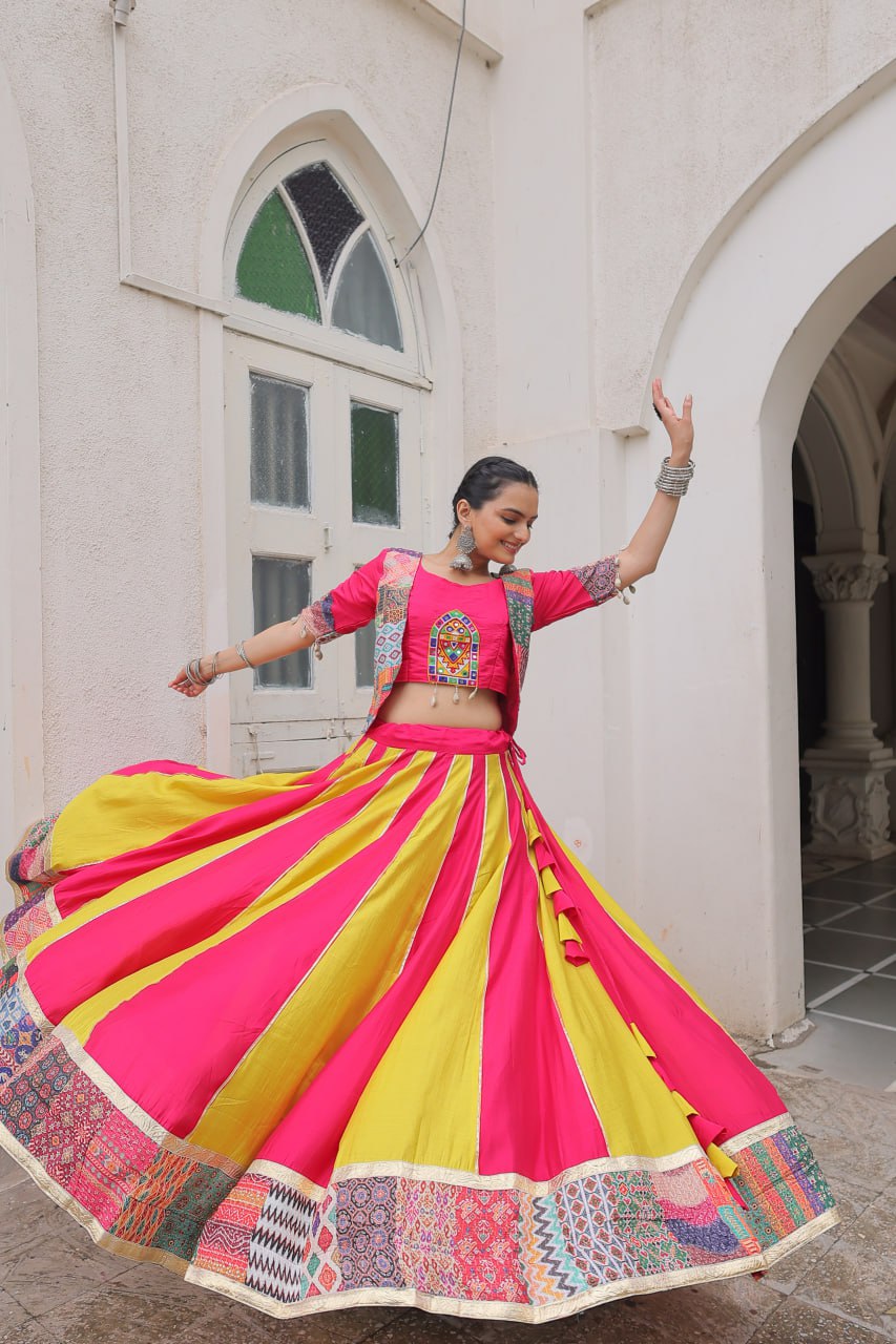 Navratri Special Pink Roman Work Lehenga Choli