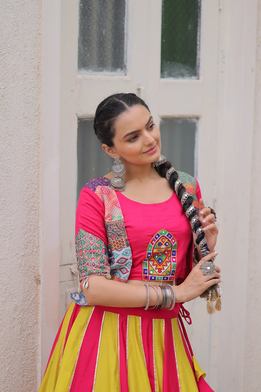 Navratri Special Pink Roman Work Lehenga Choli