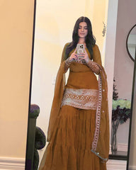 Ravishing Brown Georgette Thread Work Sharara Suit